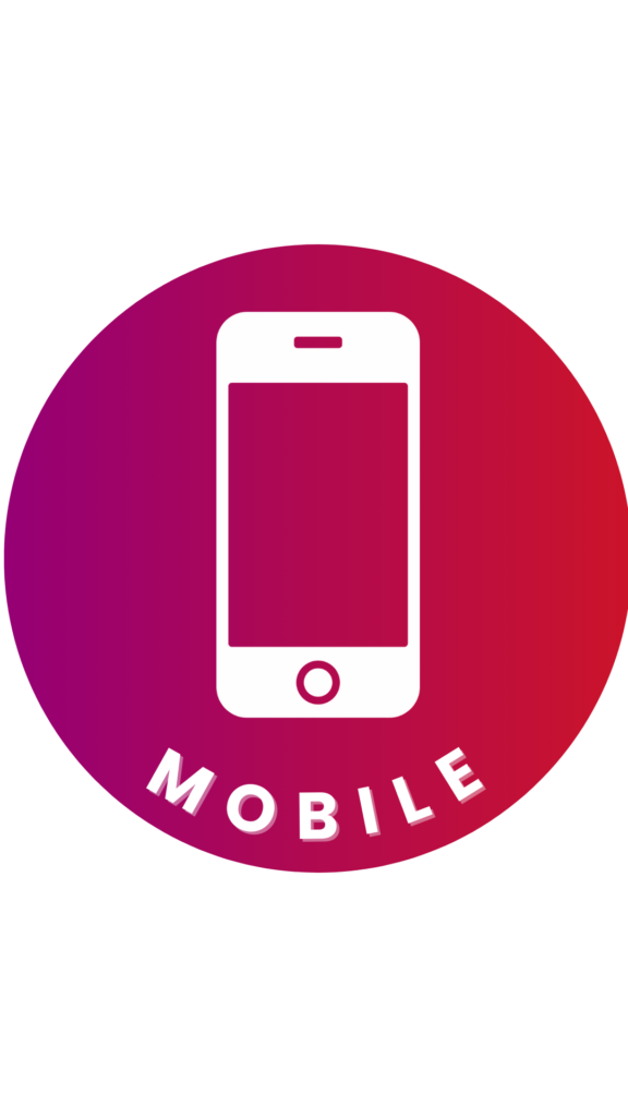 Ein rundes Icon mit einem Farbverlauf von Rot zu Violett und der Beschriftung 'Mobile' am unteren Rand. In der Mitte des Icons befindet sich ein Symbol eines Smartphones.